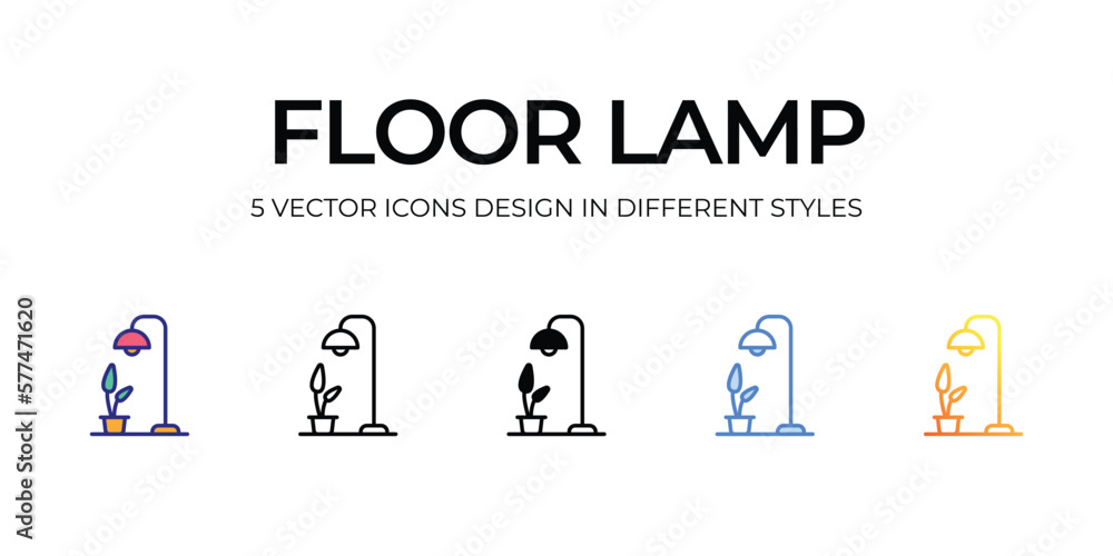 floor lamp Icon Design in Five style with Editable Stroke. Line, Solid, Flat Line, Duo Tone Color, and Color Gradient Line. Suitable for Web Page, Mobile App, UI, UX and GUI design.