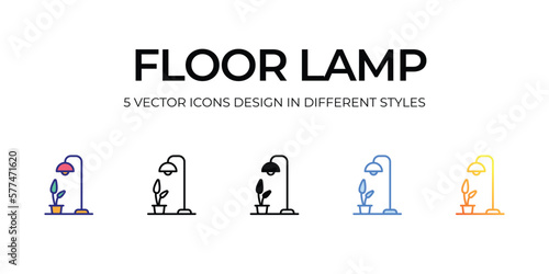floor lamp Icon Design in Five style with Editable Stroke. Line, Solid, Flat Line, Duo Tone Color, and Color Gradient Line. Suitable for Web Page, Mobile App, UI, UX and GUI design.