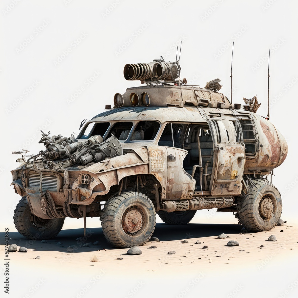 Fototapeta premium Rust destroyed transport, broken car, post apocalypse crash car