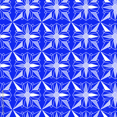 Blue Abstract Geometric Flower Seamless Pattern