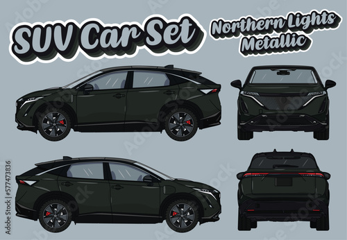 Black and white vector car drawing. EPS File. SUV, EV drawing. SUV Cars set. Color named "Nothern Lights Metallic"