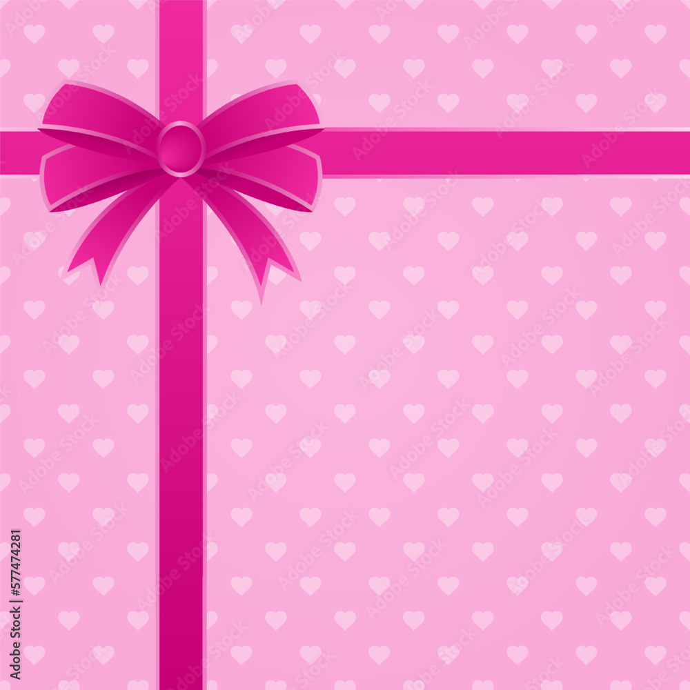 pink gift box with ribbon and heart pattern