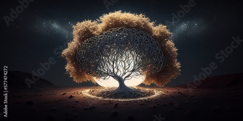 3d abstract stylized tree white gold colors Generative AI