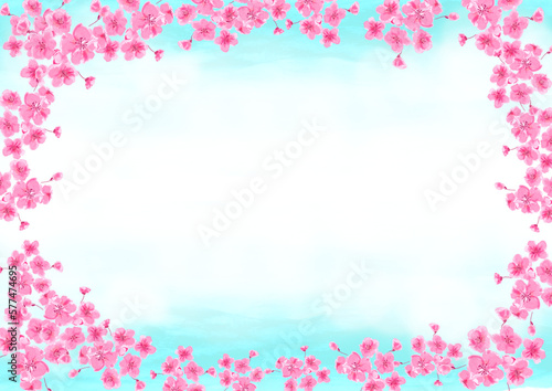桜の花の手描き水彩風背景イラスト