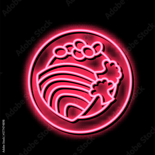tuna fish dish with vegetables neon glow icon illustration
