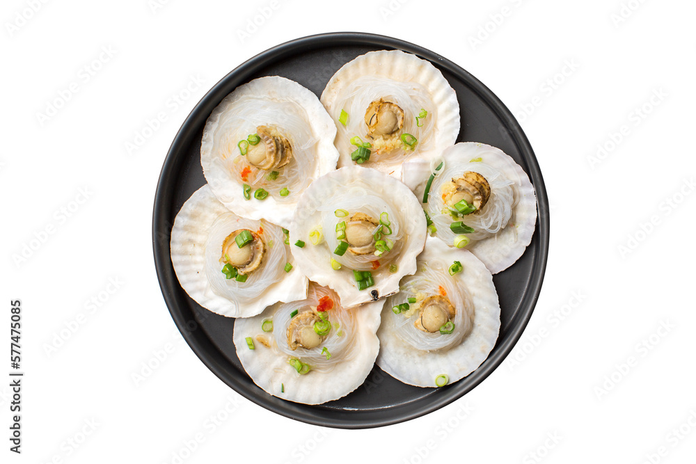 Garlic Scallop with Vermicelli isolated on white Garlic Scallop with Vermicelli isolated on white
