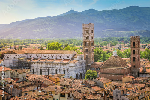 Fotomurale Above medieval old town of Lucca, Tuscany, Italy
