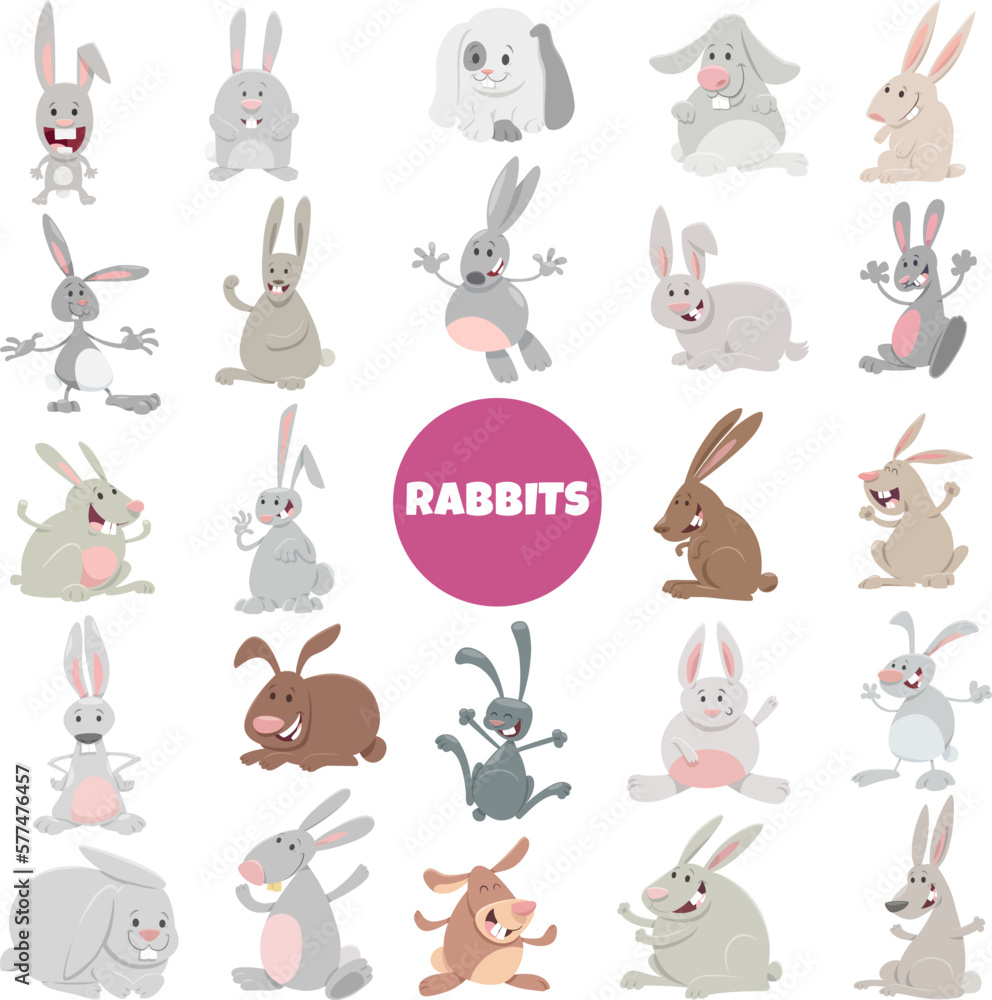 Fototapeta premium cartoon funny rabbits animal characters big set