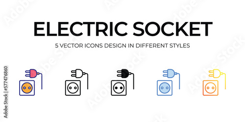 electric socket Icon Design in Five style with Editable Stroke. Line, Solid, Flat Line, Duo Tone Color, and Color Gradient Line. Suitable for Web Page, Mobile App, UI, UX and GUI design.