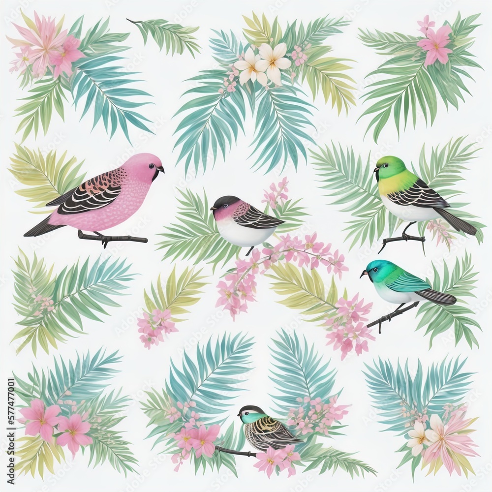 Birds nd leaves pattern. Great for greeting cards, invites, prints. 