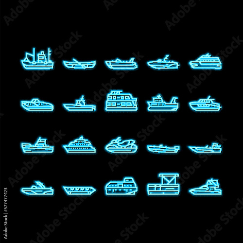 Boat Water Transportation Types neon glow icon illustration