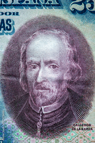 Detailed image of Calderon de la Barca s in the Spanish 25 pesetas banknote of 1928 photo