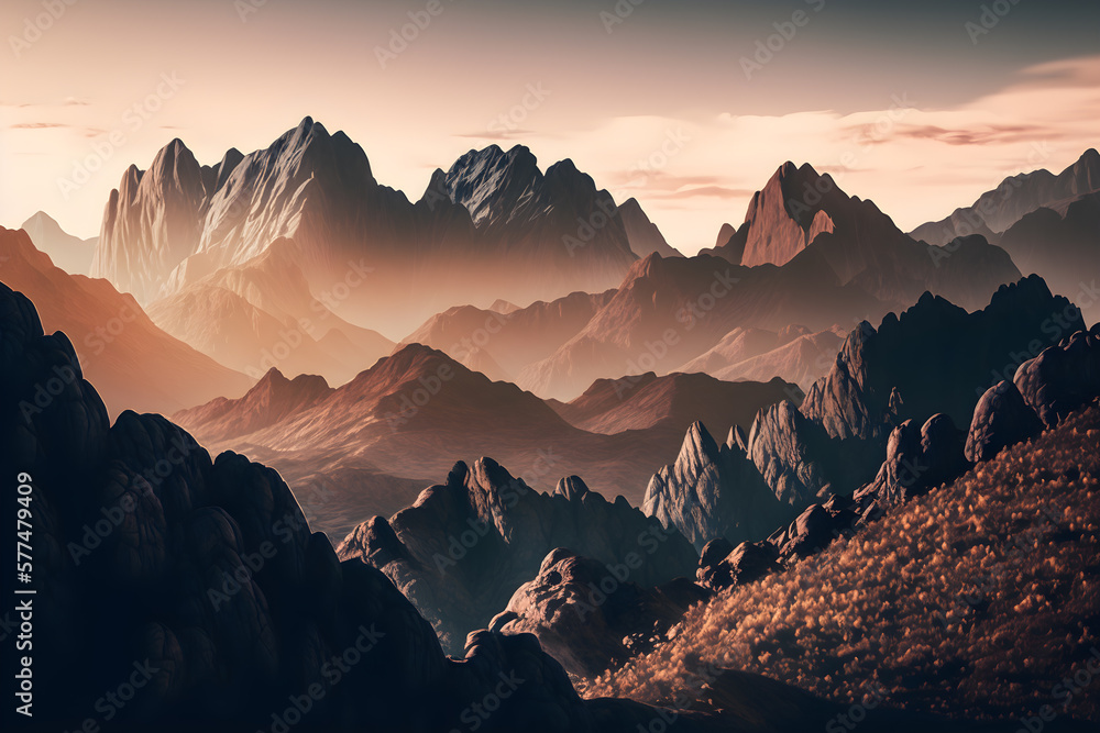 Image of a mountain range Majestic landscape generative ai Image of a mountain range Majestic landscape generative ai
