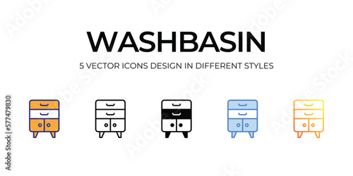 washbasin Icon Design in Five style with Editable Stroke. Line, Solid, Flat Line, Duo Tone Color, and Color Gradient Line. Suitable for Web Page, Mobile App, UI, UX and GUI design.