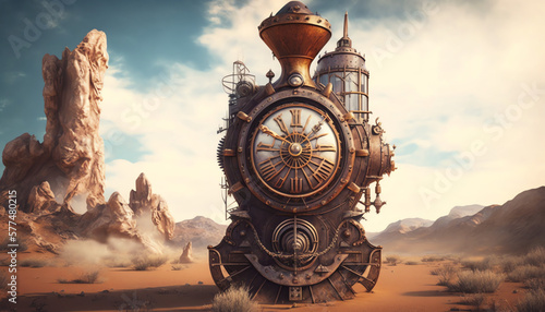 Steam train in desert