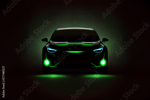 electric car silhouette with green glowing, eco vehicle. Generative Ai © Alexandra