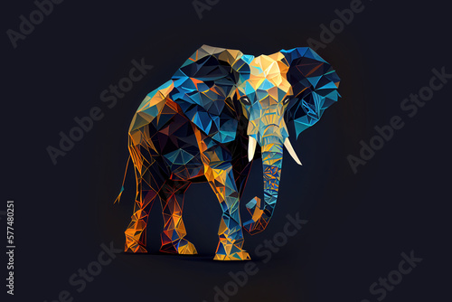 Elephant in colorful polygonal low poly. Generative Ai