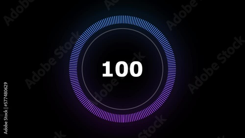 Circle with infographic and counter to 100 in 4K format