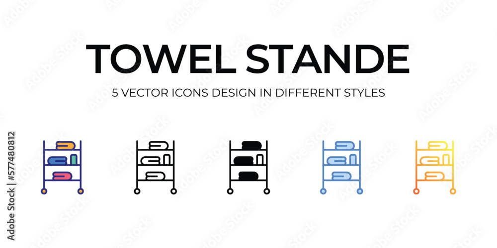 towel stand Icon Design in Five style with Editable Stroke. Line, Solid, Flat Line, Duo Tone Color, and Color Gradient Line. Suitable for Web Page, Mobile App, UI, UX and GUI design.