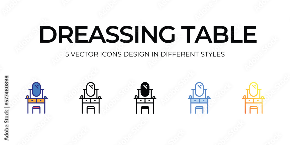 dressing table Icon Design in Five style with Editable Stroke. Line, Solid, Flat Line, Duo Tone Color, and Color Gradient Line. Suitable for Web Page, Mobile App, UI, UX and GUI design. dressing table Icon Design in Five style with Editable Stroke. Line, Solid, Flat Line, Duo Tone Color, and Color Gradient Line. Suitable for Web Page, Mobile App, UI, UX and GUI design.