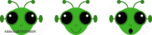 Aliens, vector. Three aliens, smiling, surprised and neutral emotion.