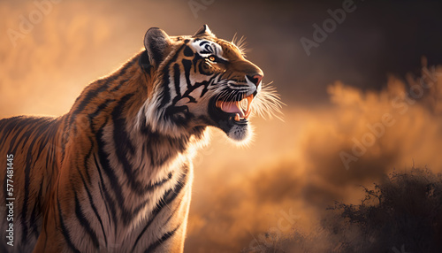 Fotografia Tiger side view roaring hyper realistic generative ai