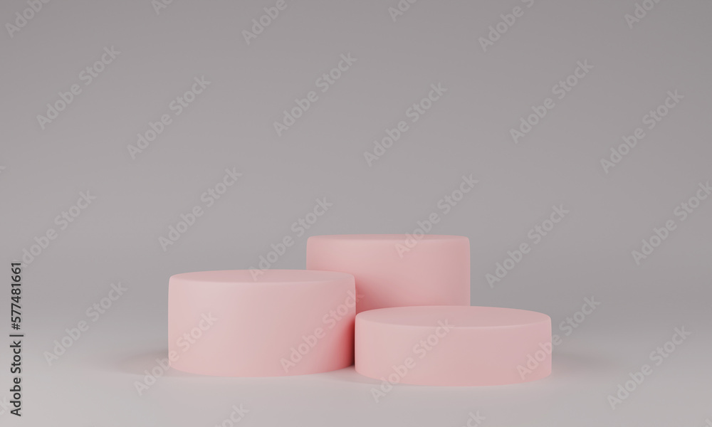 3 Podiums for product display mock up. 3D rendering. 3 Podiums for product display mock up. 3D rendering.