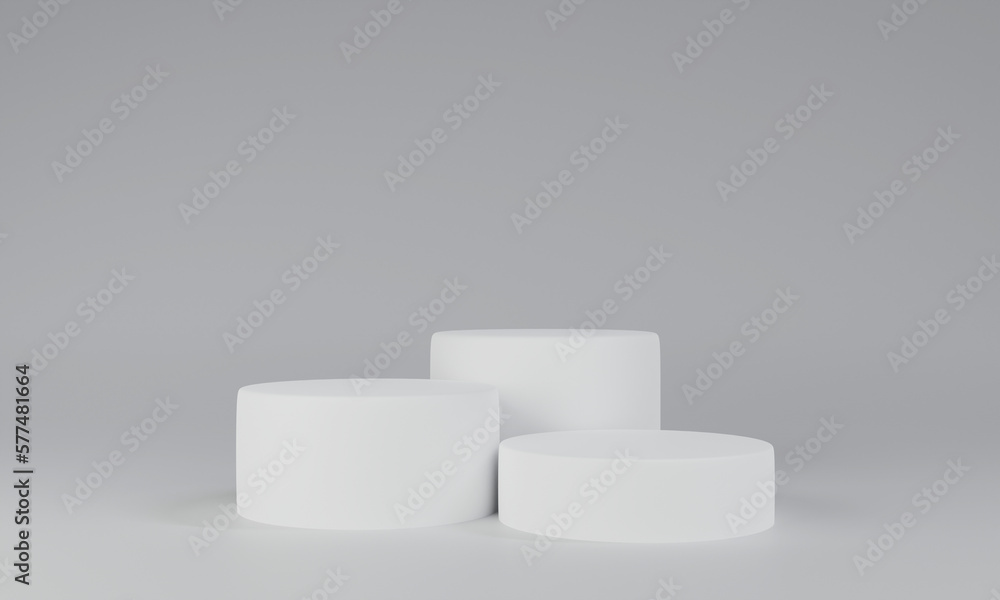 3 Podiums for product display mock up. 3D rendering. 3 Podiums for product display mock up. 3D rendering.
