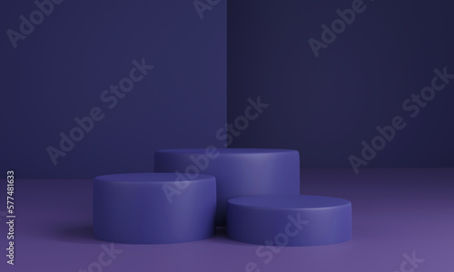 3 Podiums for product display mock up. 3D rendering.