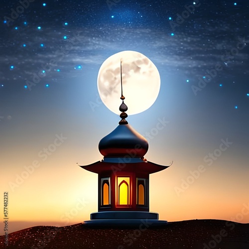 Ramadan kareem atmosphere in this year illustration of dates and mosque dome beautiful moon and stars background generative ai concept  good to use for business  blog  website etc
