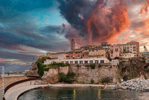 Old town of Bastia during a spectacular sunset, Corsica, France, Europe