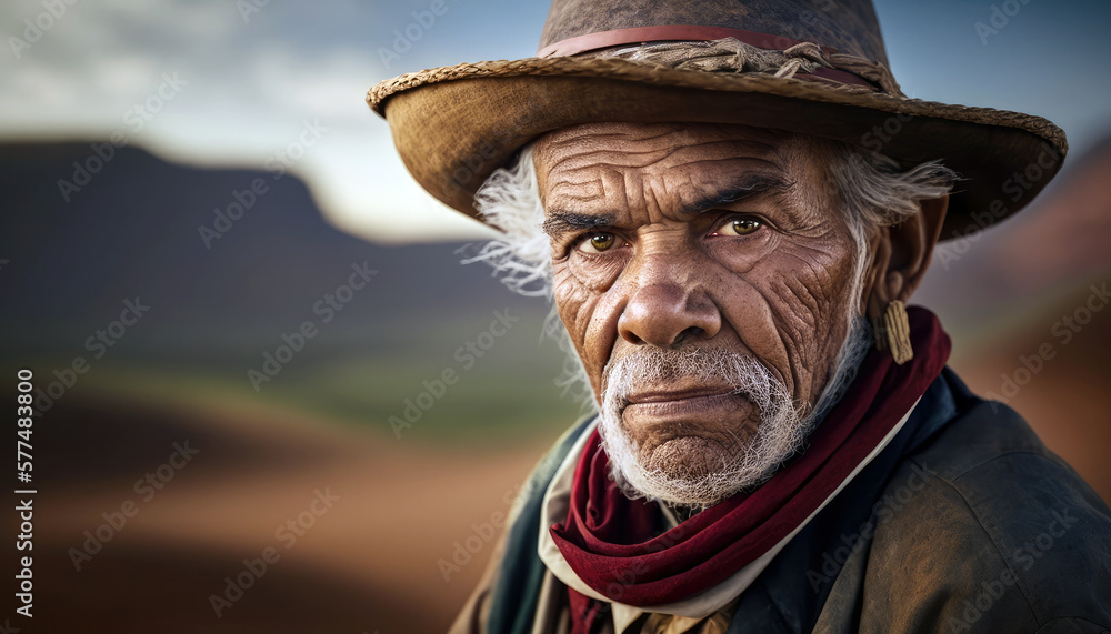 Proud Elderly Brazilian Man in Colorful Traditional Gaucho Outfit - Cultural Fashion Portrait (created with Generative AI) Proud Elderly Brazilian Man in Colorful Traditional Gaucho Outfit - Cultural Fashion Portrait (created with Generative AI)