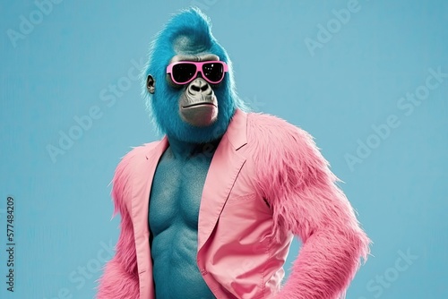 Obraz na płótnie Blue gorilla with sunglasses. Generative AI