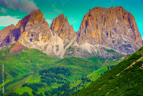 Obraz na płótnie Langkofel, Sassolungo pinnacles, Dolomites sudtirol near Cortina d Ampezzo w salonie
