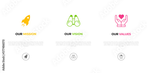 Mission vision values infographic banner template creative concept company goal infographic design with modern flat icon design vector..... 