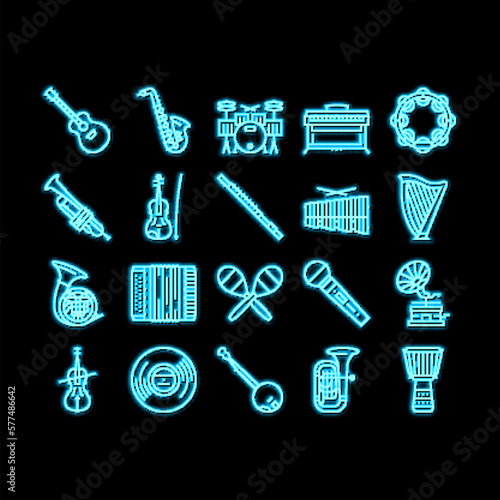 Music Instruments Performance neon glow icon illustration
