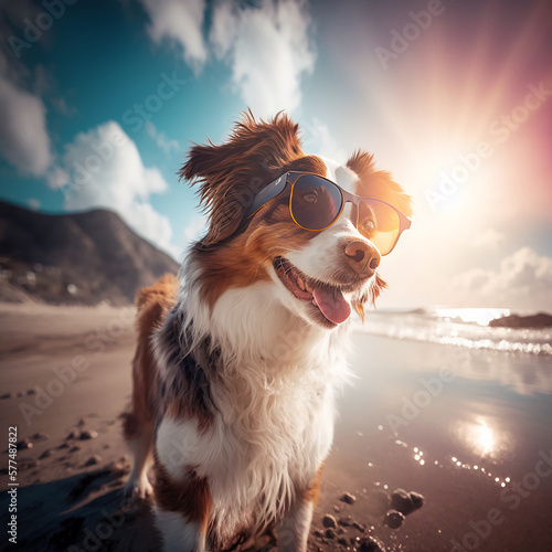 Dog Wearing Sunglasses at the Beath - Generative AI © Pinon Road
