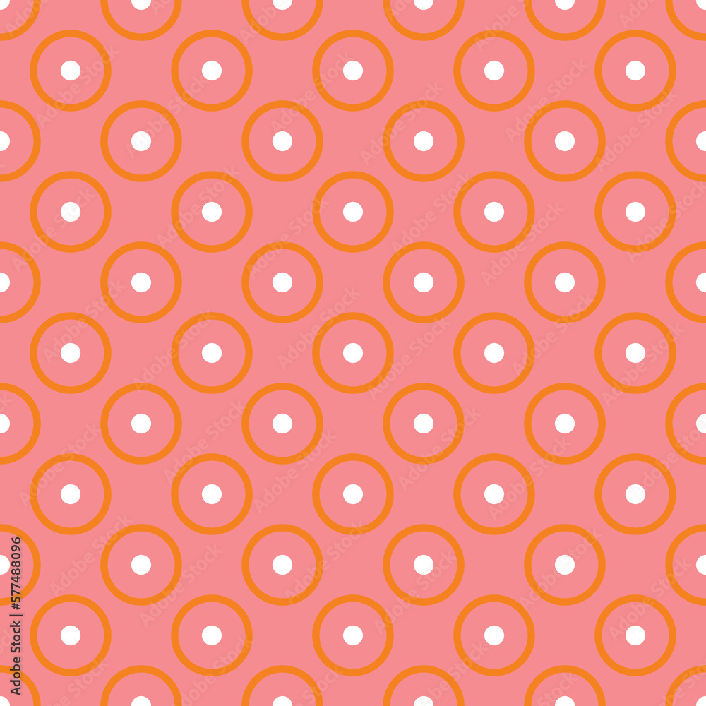 Tile vector pattern with white and orange dots on pink background