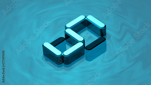 Obraz na płótnie Digit 5 3D render in reflective glass floating on digital water surface. Extruded number five. w salonie