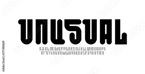 Unusual alphabet font, art typography unique letters and numbers, vector illustration 10EPS