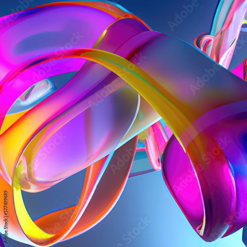Vibrant pastel colored glassy abstract shapes, 3d render background illustration.