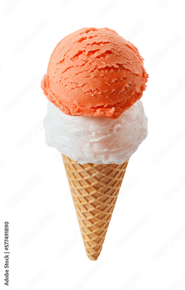 Various ice cream scoops with cone isolated on white background Various ice cream scoops with cone isolated on white background
