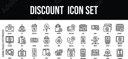 Thin line icons Perfect pixel Discount icon set