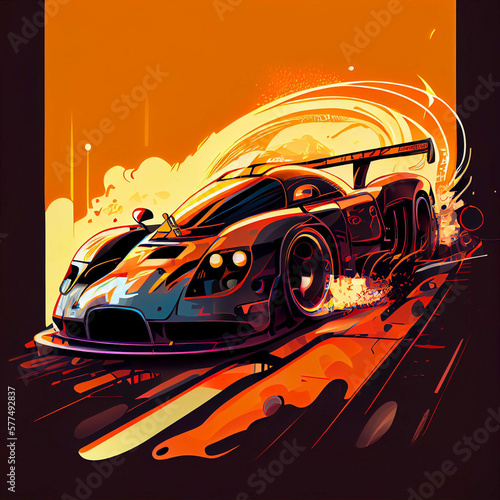 Powerful car, race, motor, sports, illustration, cartoon, speed