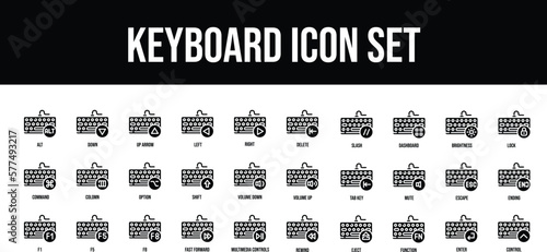 Thin line icons Perfect pixel Keyboard Glyph icon set