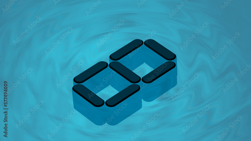 Dark isometric digit 0 3D render submerged in digital water like surface. Extruded number zero.