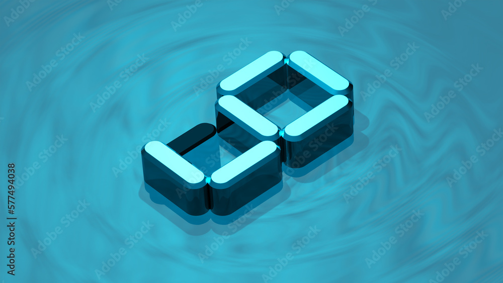 Isometric digit 9, 3D render in reflective glass floating on water like surface. Extruded number nine. Isometric digit 9, 3D render in reflective glass floating on water like surface. Extruded number nine.