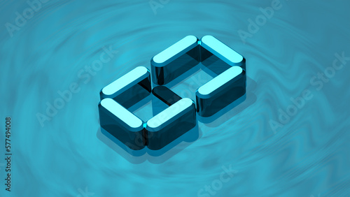 Obraz na płótnie Isometric digit 0 3D render in reflective glass floating on digital water surface. Extruded number zero. w salonie