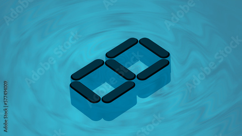 Obraz na płótnie Dark isometric digit 0 3D render submerged in digital water like surface. Extruded number zero. w salonie