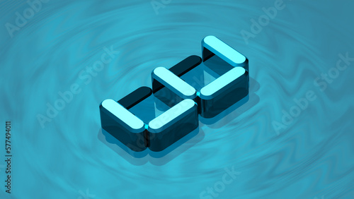 Obraz na płótnie Isometric digit 3 3D render in reflective glass floating on digital water surface. Extruded number three. w salonie